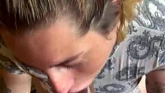 Blonde slut deepthroating cock with sloppy mouthful