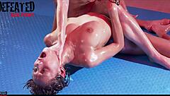 interracial lesbians fight in oil for orgasms with amirah adara