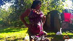 Klaudia Ambergirl Enjoys Solo Outdoor Activity with Stockings and Brunette Hair