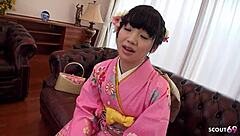 Hey, wanna see my hairy pussy? Japanese geisha teen tries first time at uncensored casting!