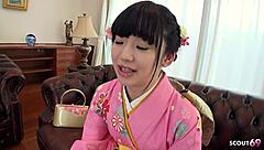 Hey, wanna see my hairy pussy? Japanese geisha teen tries first time at uncensored casting!