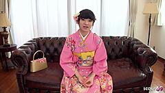 Hey, wanna see my hairy pussy? Japanese geisha teen tries first time at uncensored casting!