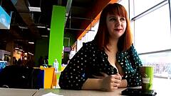 BBW milf flashes big boobs in mall then rides cock