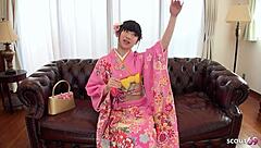 Hey, wanna see my hairy pussy? Japanese geisha teen tries first time at uncensored casting!