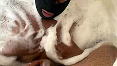 Ebony stepmom gives hardcore interracial blowjob with big cock and cum