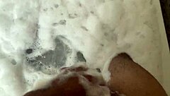 Ebony stepmom gives hardcore interracial blowjob with big cock and cum