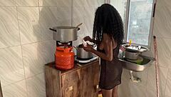 amateur pussy squirts while riding big black cock in kitchen