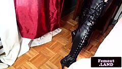 Gothic femboy plays with anal beads in bedroom