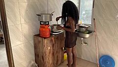 amateur pussy squirts while riding big black cock in kitchen