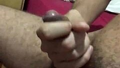 Rich guy masturbates his skinny monster cock, cumming huge loads in solo amateurs session