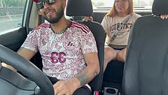 Cute Latina with huge tits masturbates taxi driver on the street