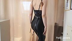 Sexy housewife lets me cum on leather