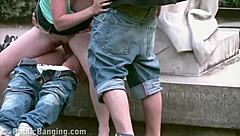 Can You Believe This Cute Teen Girl Fucked by Two Guys in Public?