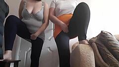 Two Hot Stepsisters Squirm from Lesbian Orgasms in Skirts and Leggings