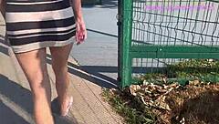 Wife Exhibits Ass in Miniskirt on Crowded Park Street