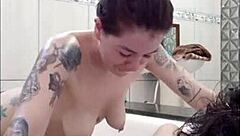 blonde pornstar swallows cum in bathtub blowjob!