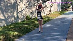 Wife Exhibits Ass in Miniskirt on Crowded Park Street