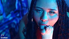 Bratty girl dominates with footjob training, sucking and licking feet, using toys on tits and ass until cum