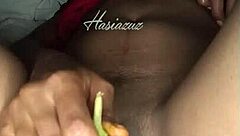 Using my vegetable and like spicy finger for fingering mature milf creampie