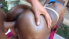 Super hot black Brazilian babe pounded doggystyle in group action  