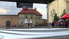 yo, check these two cute majorettes showing off their moves!