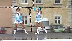 yo, check these two cute majorettes showing off their moves!