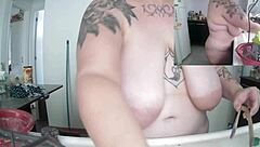 Chubby Amateur BBW With Huge Natural Tits Does Dishes Completely Naked At Home