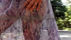 I love flashing my hairy mature pussy in see-through dress
