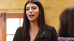 Personal assistant Gal Ritchie seduces her boss Puck in the office with licking, fingering, and squirting.