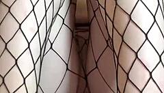 innocent girl explores big dildo in pantyhose