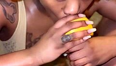 Ebony amateur with natural tits gets hardcore facial!