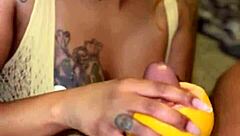 Ebony amateur with natural tits gets hardcore facial!