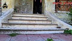 Spooky Halloween trailer in haunted house.