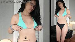 jazmin models a two tone bikini for us