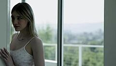 Beautiful big tit blonde lesbian milf seduces teen 18+ and treats her well