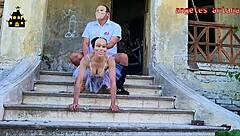 Spooky Halloween trailer in haunted house.