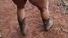 small country girl in old boots dances funk in sugarcane field before getting hardcore interracial assfucking
