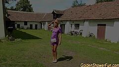 The babe gets jizzed on and then pisses in this hardcore fetish scene