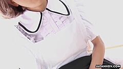 Japanese Maid Finger Fucks Trimmed Pussy in Bed Uncensored