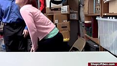 Does the teen shoplifter suck the officer's cock?