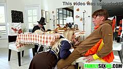 Step family celebrates thanksgiving together with taboo fun 😊