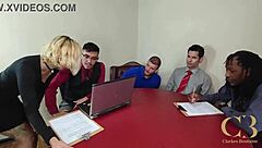Office slut trailer shows wild blowbang and facial chaos!