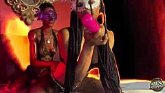 Two sexy slim teen 18+s play with themselves & each other before hardcore foursome with two big black dicks