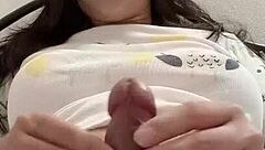 Ever seen a shemale clamp her cock while stroking?