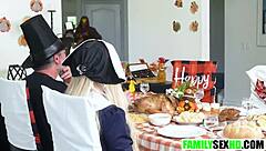 Step family celebrates thanksgiving together with taboo fun 😊
