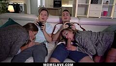 Sexy MILFs Ride Stepson Cocks Hard During Intense Gaming Session