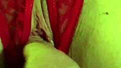 Shaved Pussy in Red Thongs Getting Wet from Fingering and Masturbation