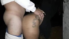 Ebony slut gives anal blowjob for 40 reais creampie