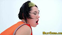 Lesbians use toys for messy ass play.