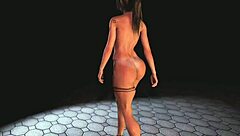 Busty tanned Lara Croft performs nude ritual dance on balcony